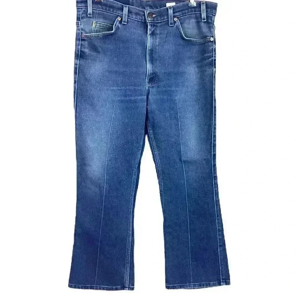 Levis 517 Men 36 X 24.5 Orange Tab Jeans Blue Ranch Worn HEMMED VTG